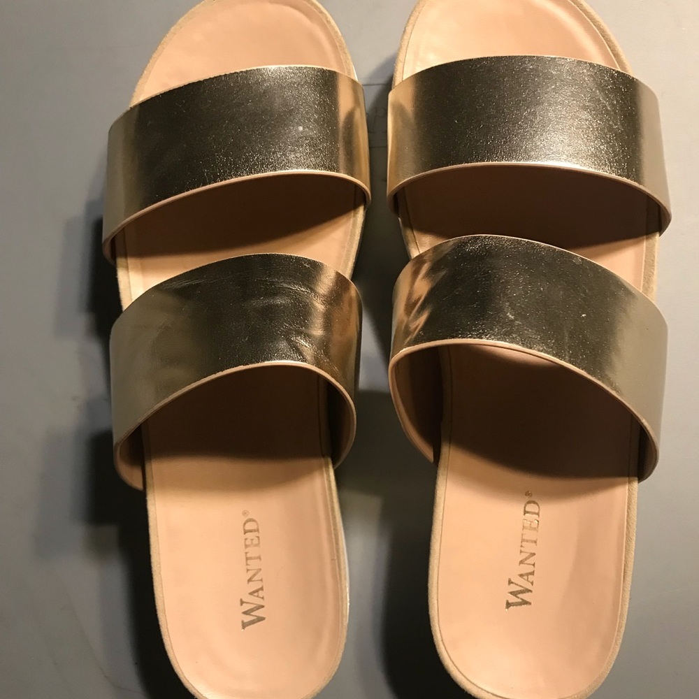 Gold and white platform sandals